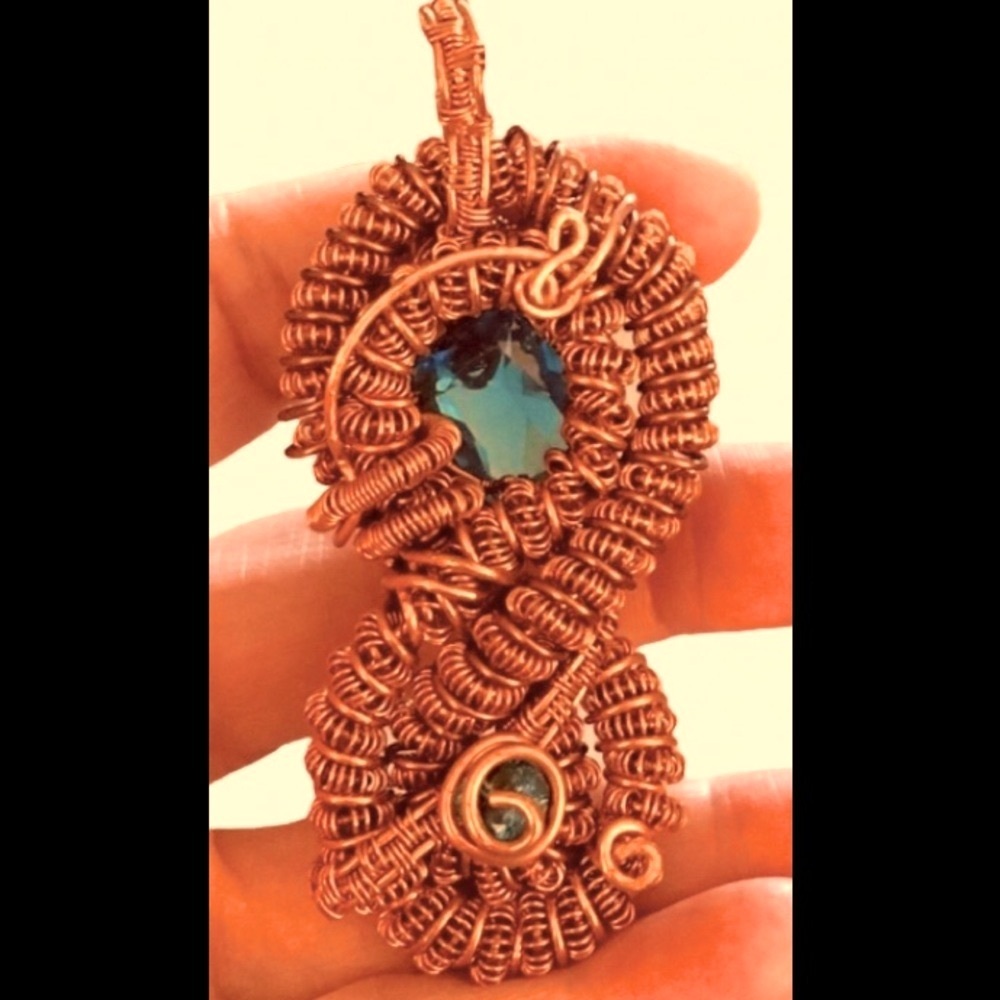 Topaz Stones ARTESIAN MADE Heady OOAK Copper Pendant with chain